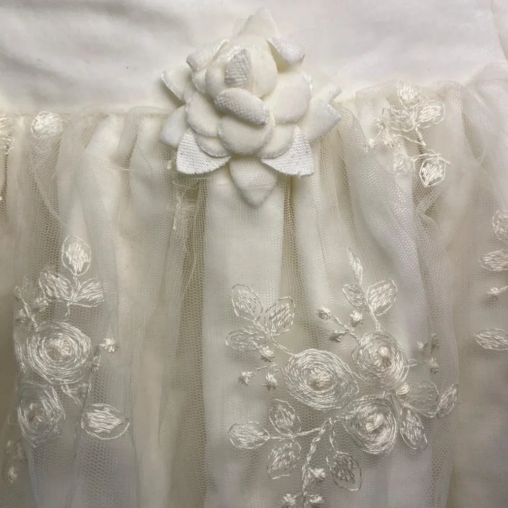 Ciccino white velvet embroidered lace dress roses Easter christening‎ baby 9 m